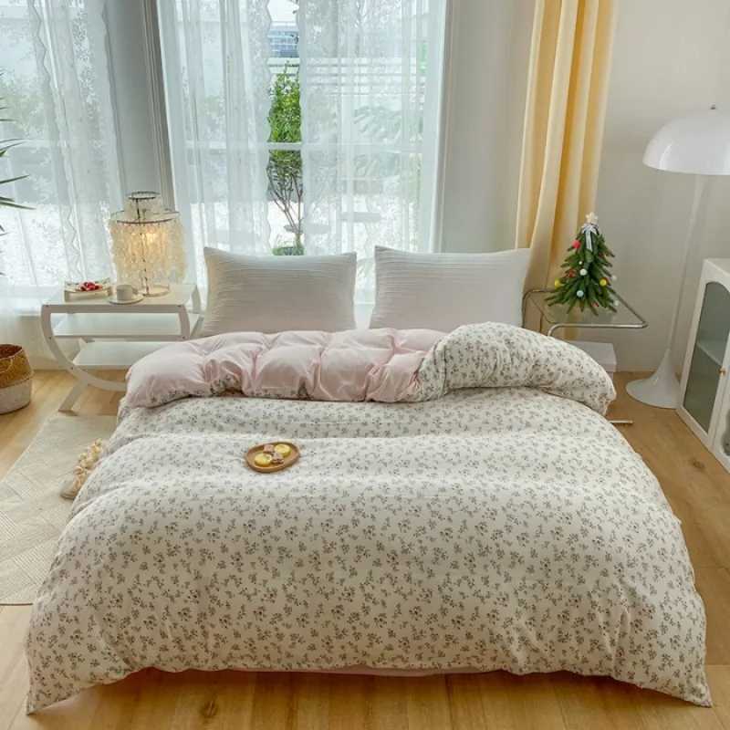 2025 new 3-piece cartoon heart-shaped plant floral print set a duvet cover and a pair of pillowcases no padding H260327