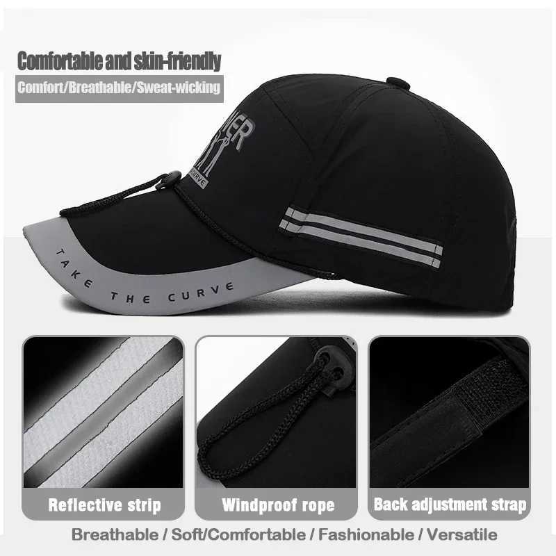 New Fashion Casual Baseball Outdoor Sport Hats Quick-Drying Fabric Reflective Strip Windproof Rope Fishing Design M260327