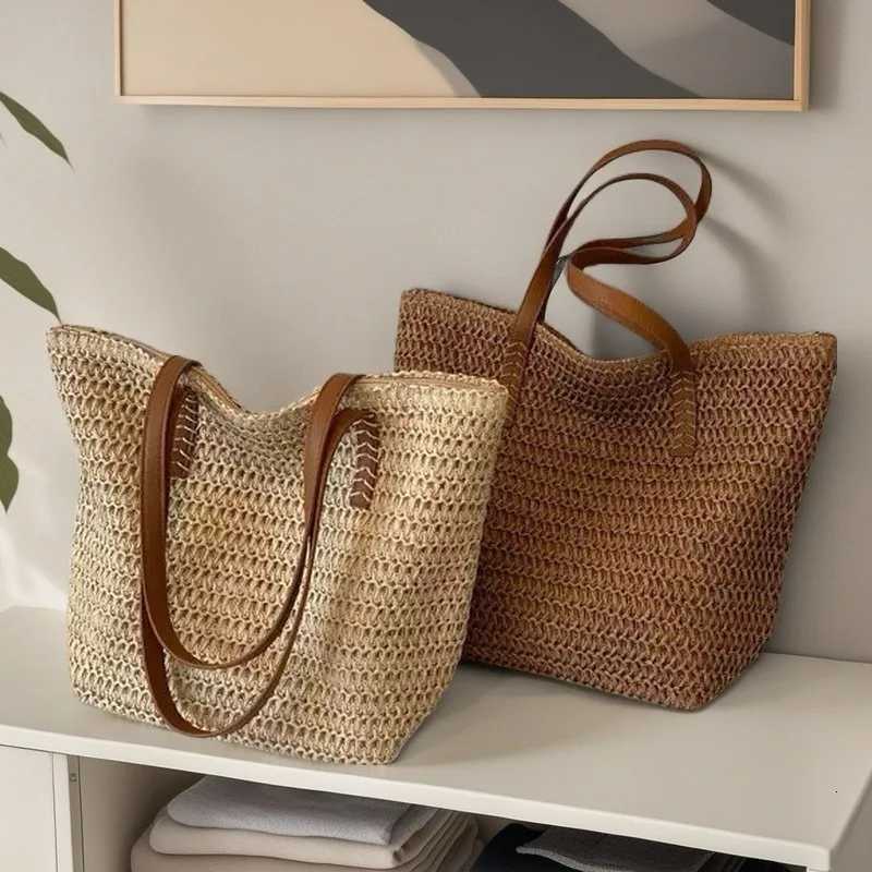 Korean commuter large-capacity straw bag simple 2025 summer seaside vacation wind shoulder bag hand-woven bag C260327