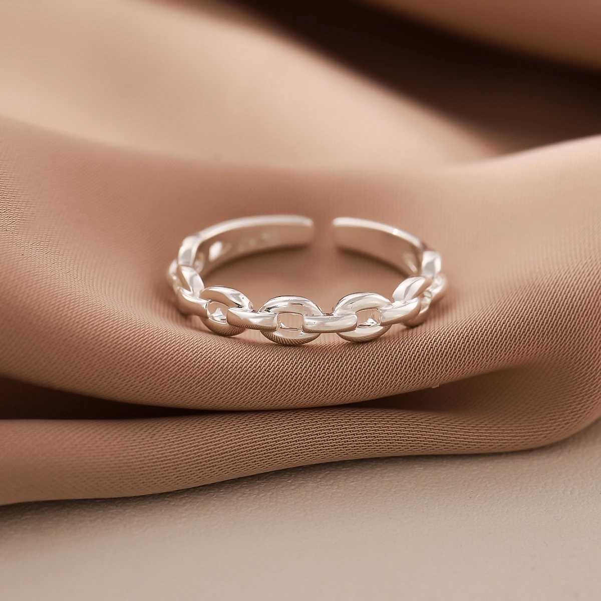 New Fashion Simple Personality Chain Shaped 925 Sterling Silver Not Allergic Hollow Fine Chain Adjustable Opening Rings R173 H260327