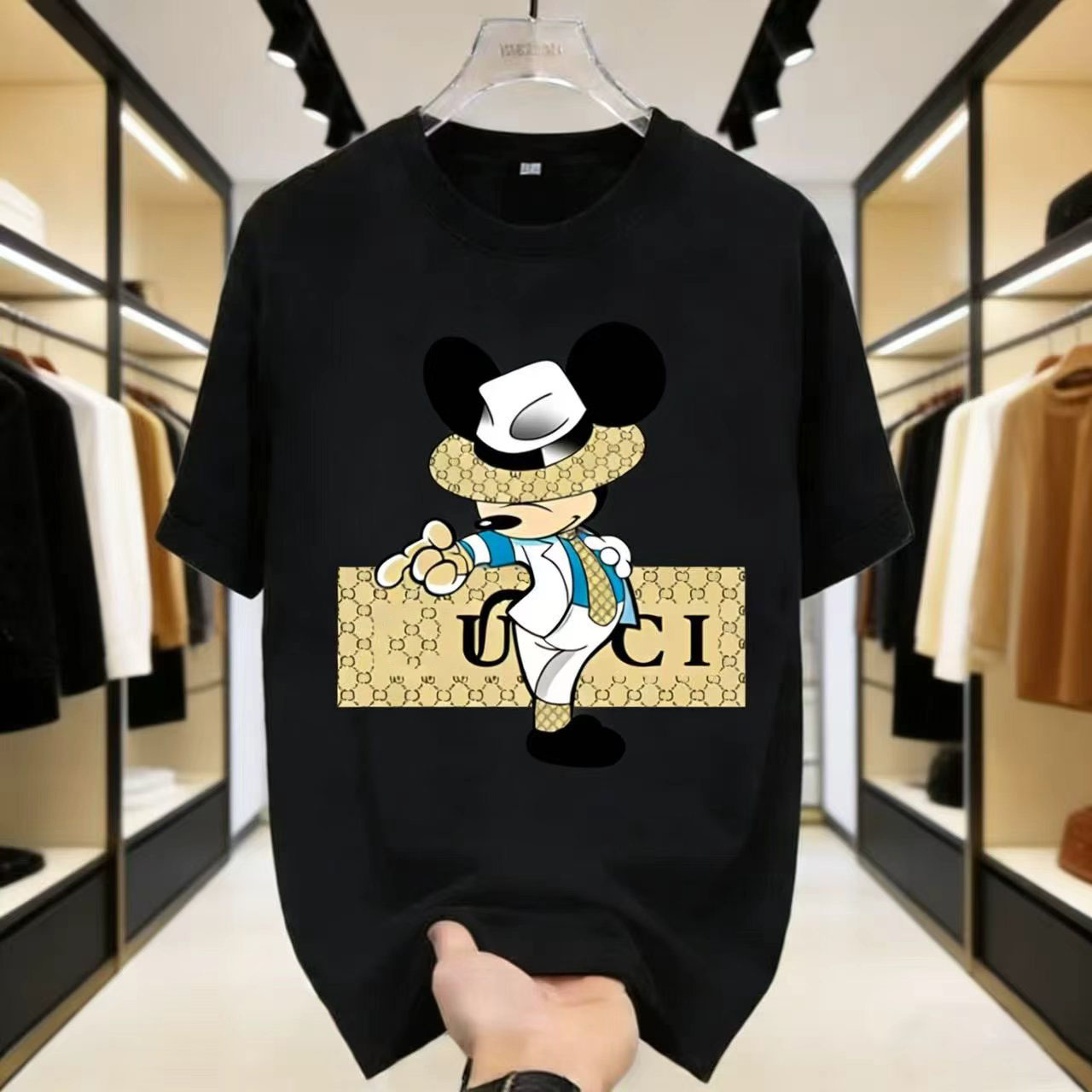 Trendy casual printed short-sleeve T-shirt mens and womens streetwear hip-hop style stylish T-shirt with high-end slogan and cartoon print design