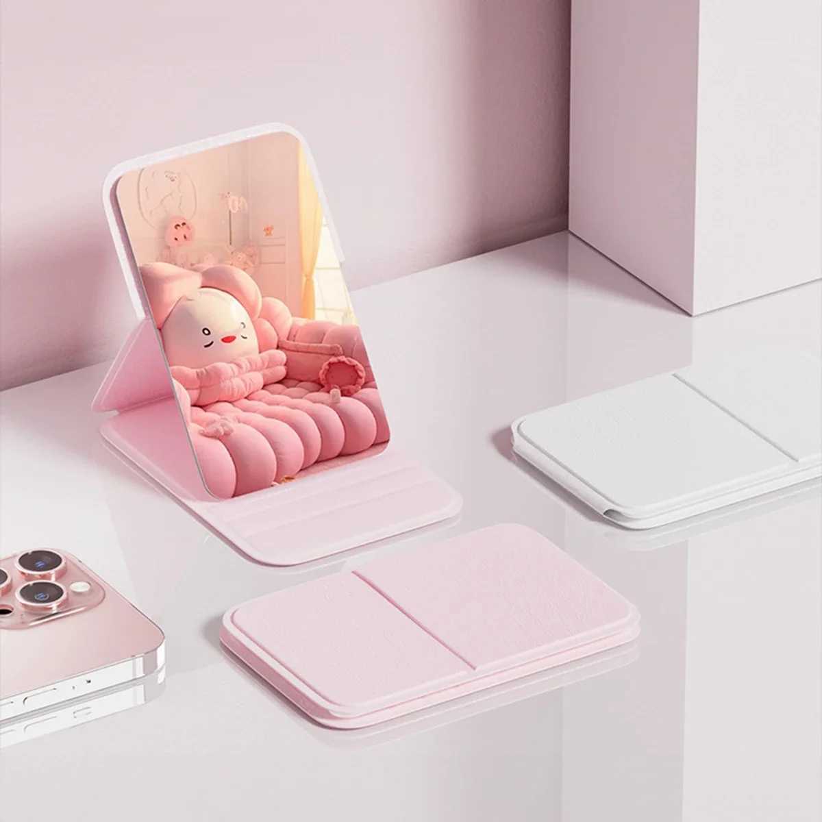 Portable Handheld Mini Makeup Mirror Dormitory Tabletop And Office Use Adjustable And Portable Folding Mirror H260327