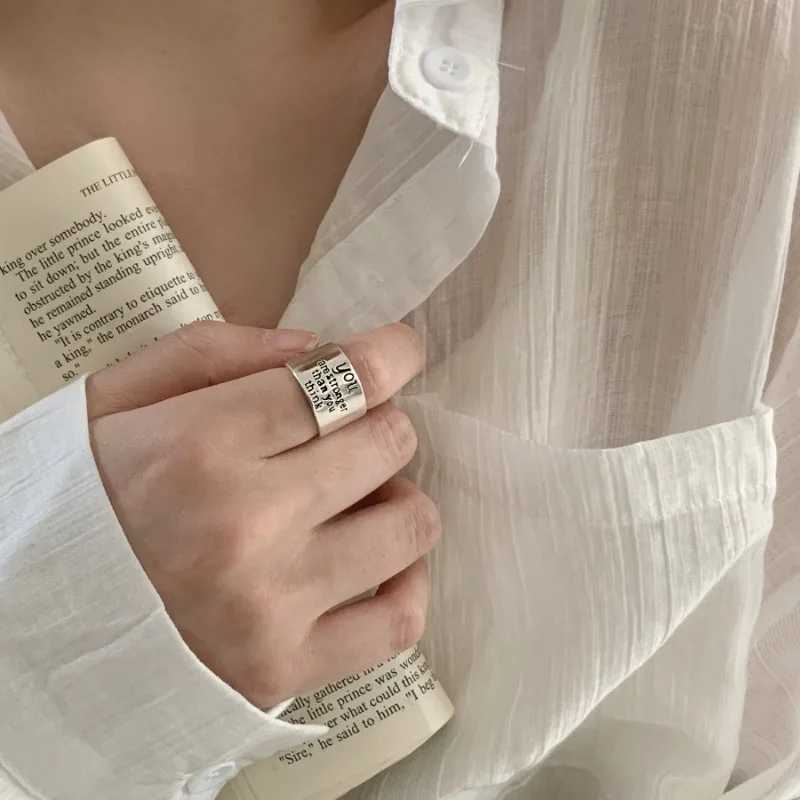 925 Sterling Silver Geometry Wide Edge Letter Hip-hop Adjustable Opening Rings for Women Fine Jewelry Minimalist Accessories H260327