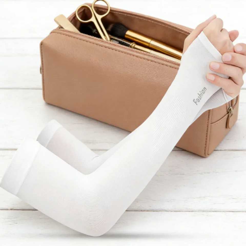 White Ice Silk Sun Protection Arm Sleeves Thumb Hole Unisex Summer Cycling Outdoor Sports Breathable Thin Sunshade Warmers D260326