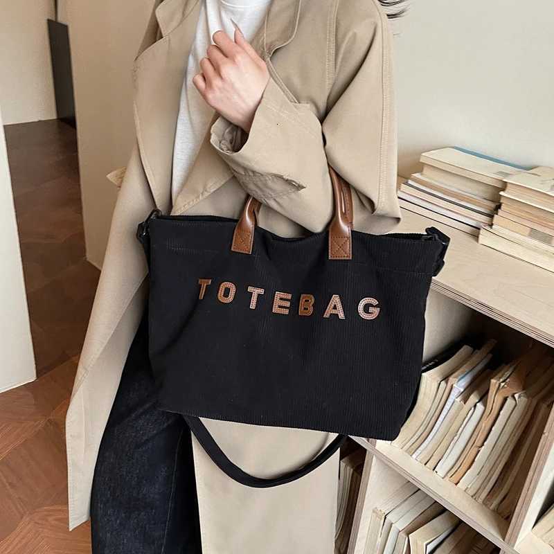 Fashionable and Versatile Women Tote Bag with Large Capacity Embroidered Letters Corduroy Fabric Suitable for Daily Commuting C260327