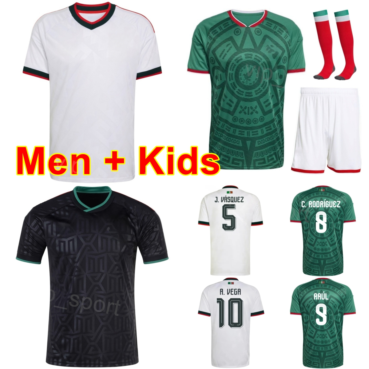 National World Cup 2026 Mexico Soccer Jerseys Mans Child 8 Carlos Rodriguez 23 Jesus Gallardo 9 Raul Jimenez 3 Cesar Montes 13 Guillermo Ochoa Football Shirt Kits