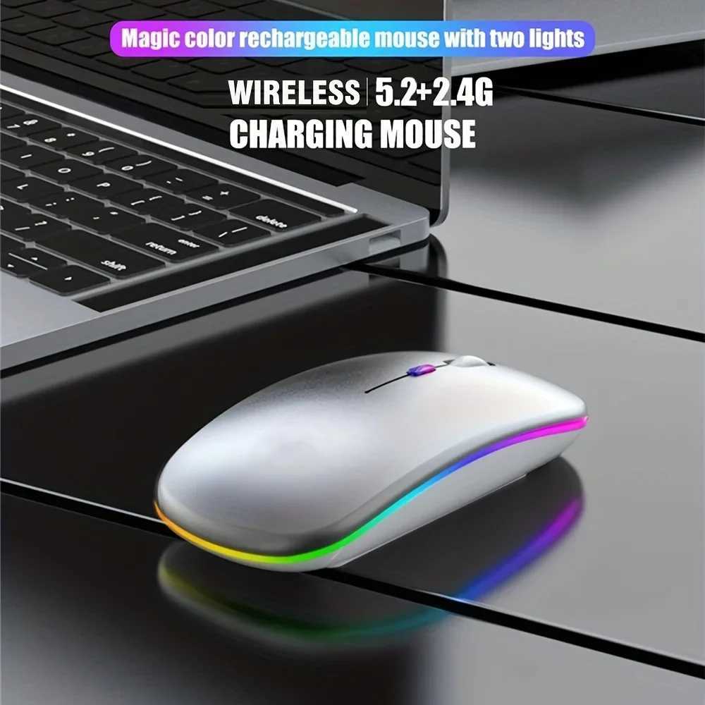 Wireless Mouse Rechargeable Silent LED Backlit Mice PC Laptop Computer Mous 24Ghz Receiver Bluetooth Dual Mode Optical Mice New D260327