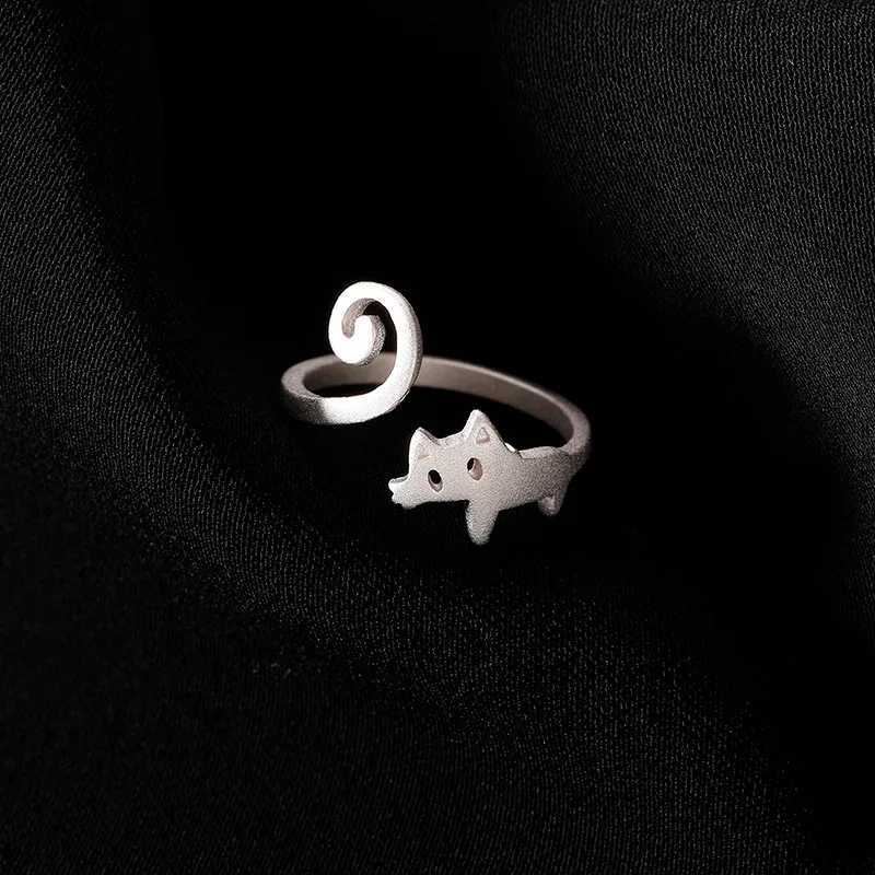 Cute Silver Color New Trendy Cat Engagement Rings for Women Couple Elegant Simple Handmade Finger Anillos Jewelry Adjustable H260327