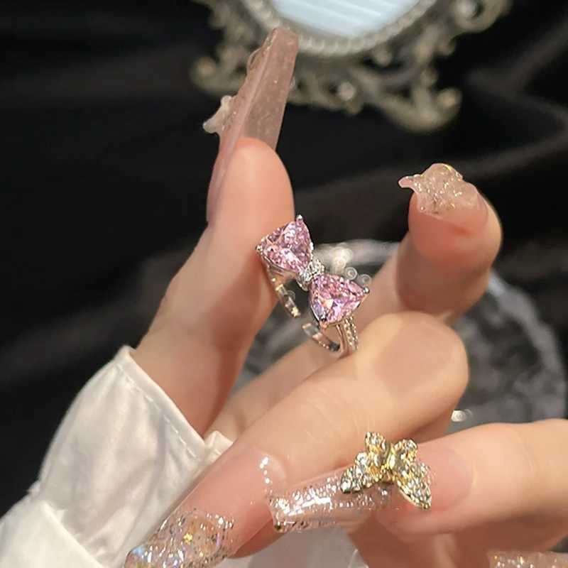 New Arrived Romantic Lovely Pink Bowknot Design Female Exquisite Jewelry Ring with Micro Bow Tie Zircon for Party and Dating H260327