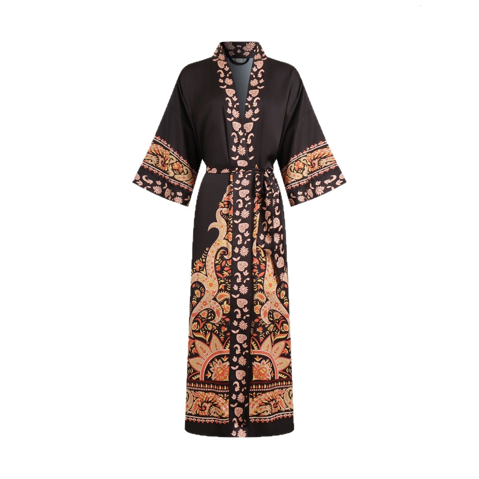 Bathrobe Women Long Sleeved Long Length Tie Waist Loose Comfortable Kimono Style Printed Pajamas Loungewear