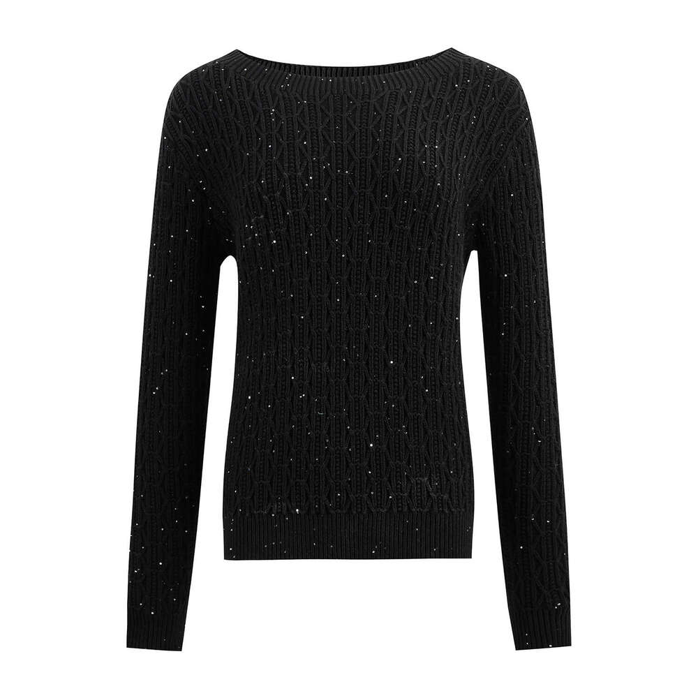 2026 Spring and Autumn New Designer D19 Fashion Glitter Round Neck Women's CC Hollow Sweater Loose Twisted Knitted Top