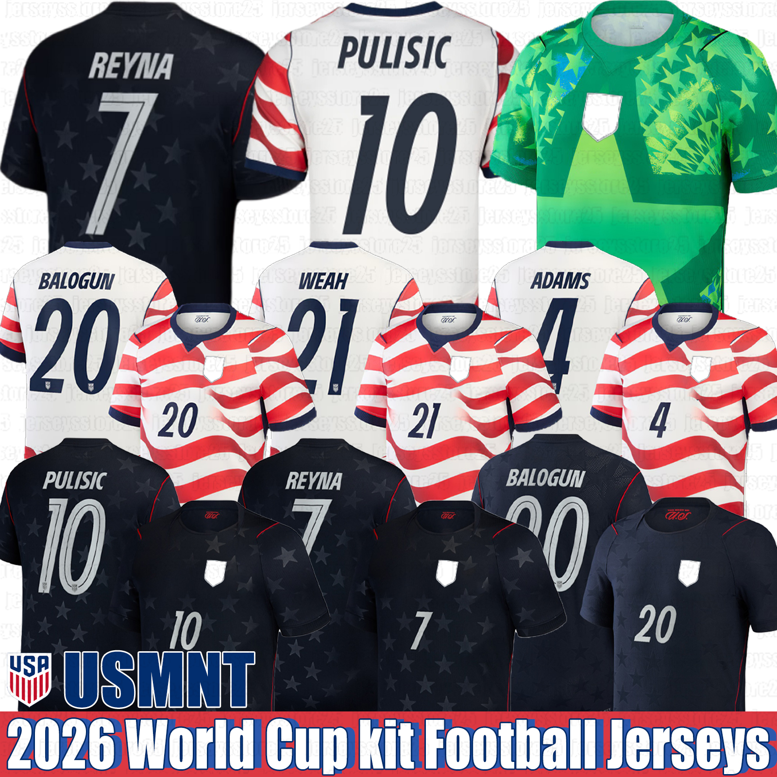 USAS 2026 USMNT football Jersey shirt World Cup Kit Christian Pulisic Folarin Balogun Giovanni Reyna Landon Donovan Mia Hamm Ricardo Pepi Timothy Weah Soccer Jersey