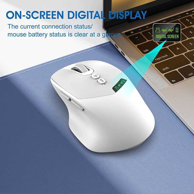 Noiseless T02 Dual Mode Wireless Mouse Bluetooth 50 24G Silent Click Large Battery Rechargeable Battery Display D260327