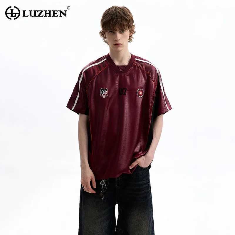 LUZHEN Fashion Embroidery V Neck Short Sleeve T-shirts Mens High Quality 2025 Summer Casual Tops Handsome Clothes JY2053 C260326