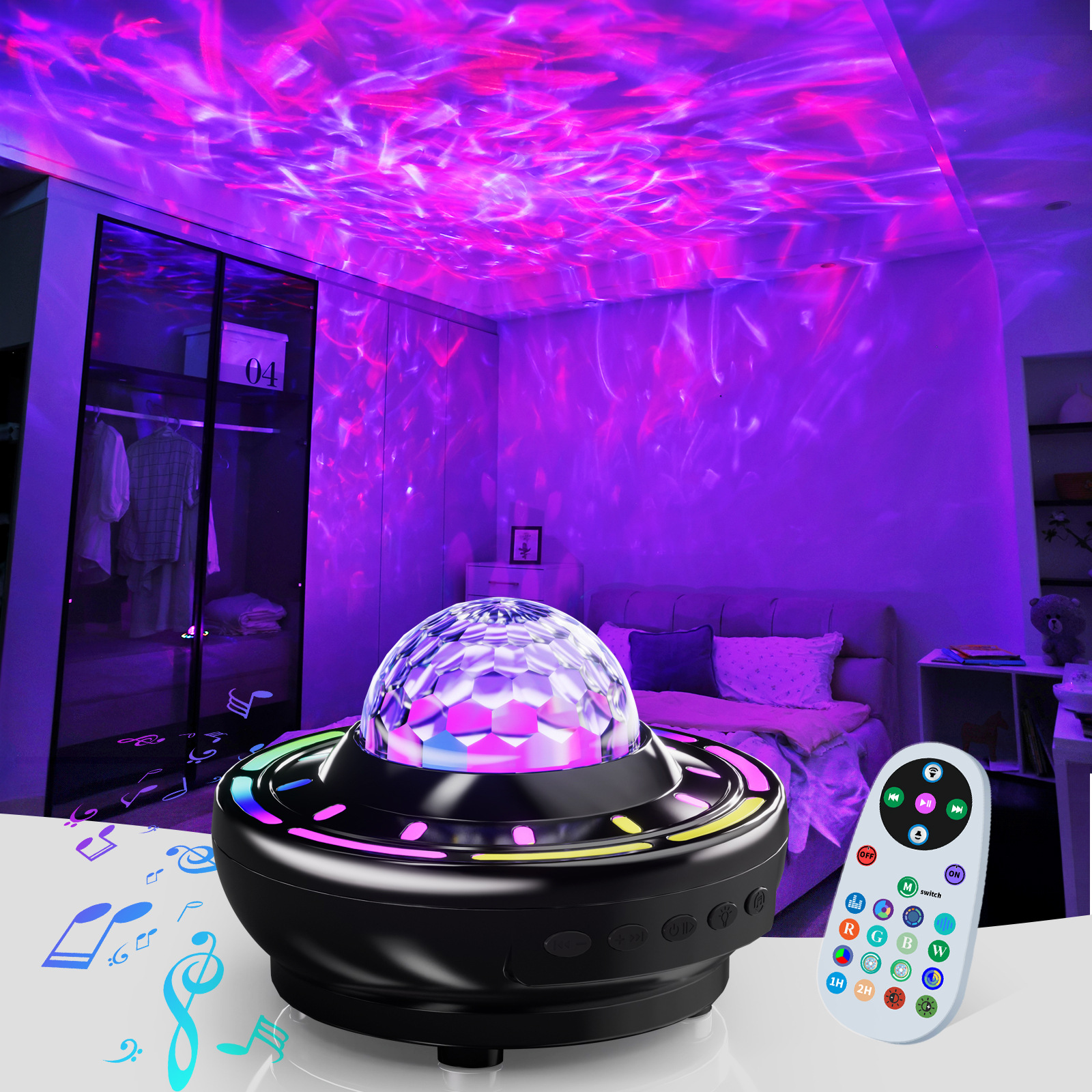LED Bluetooth Speaker Music Rhythm Ambient Light USB Charging Aurora Dynamic Star Projector Night Light for Bedroom