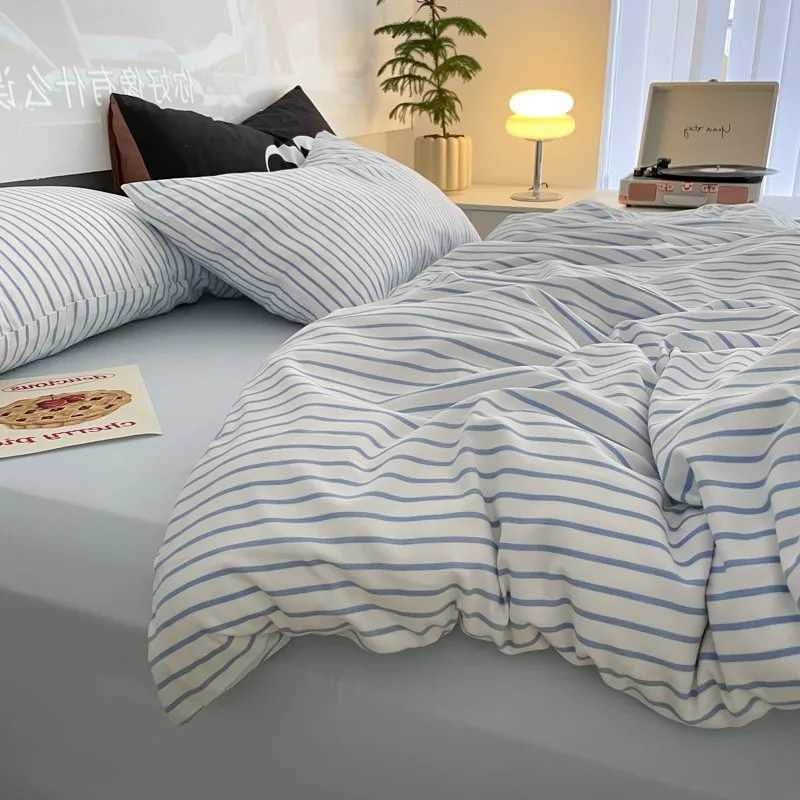 Blue Strip Duvet Cover Twin Full Queen 4Pcs Vertical Striped Microfiber Soft and Lightweight Comforter Cover Sheet Pillowcases H260327