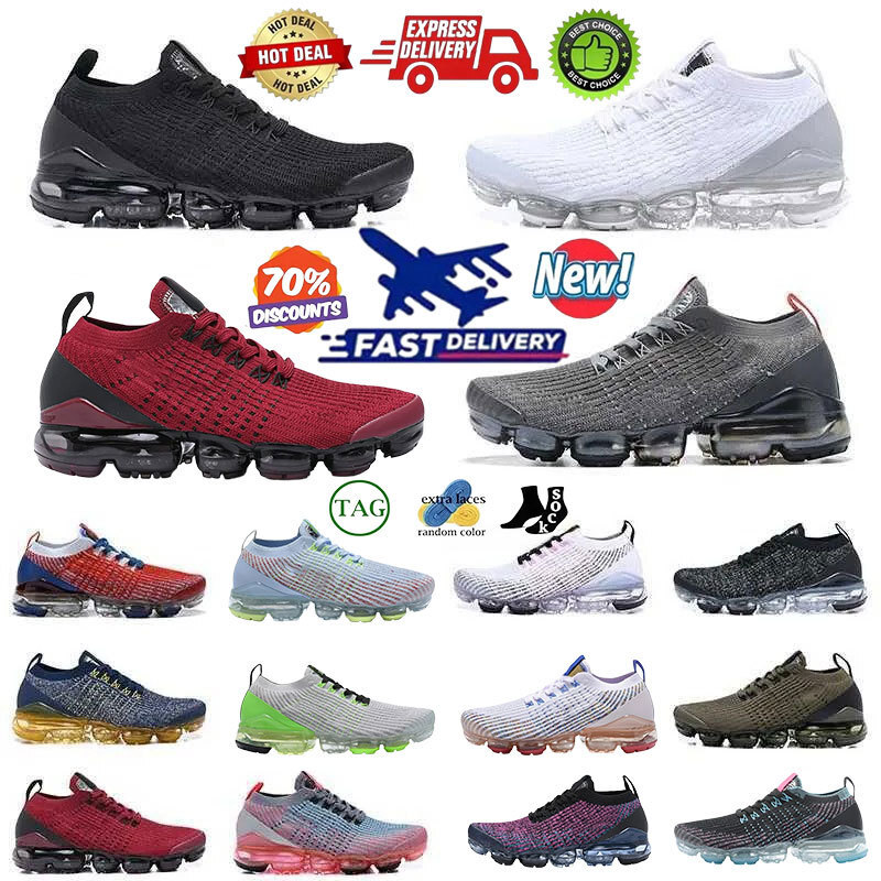 Designer Running Shoes Men Women vapourmmaxs Flysknit Monochrome Triple Black Ember Pollen Chlorine Blue Oreo Metallic Silver Light Bone Top Quality Sport Shoes