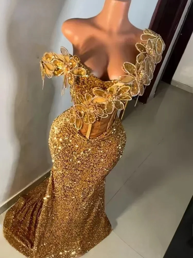 Red Aso Ebi Dresses 2026 Black Girls Off Shoulder Crystals Appliques Sequins Formal Prom Party Gowns Customized M27 ZD10
