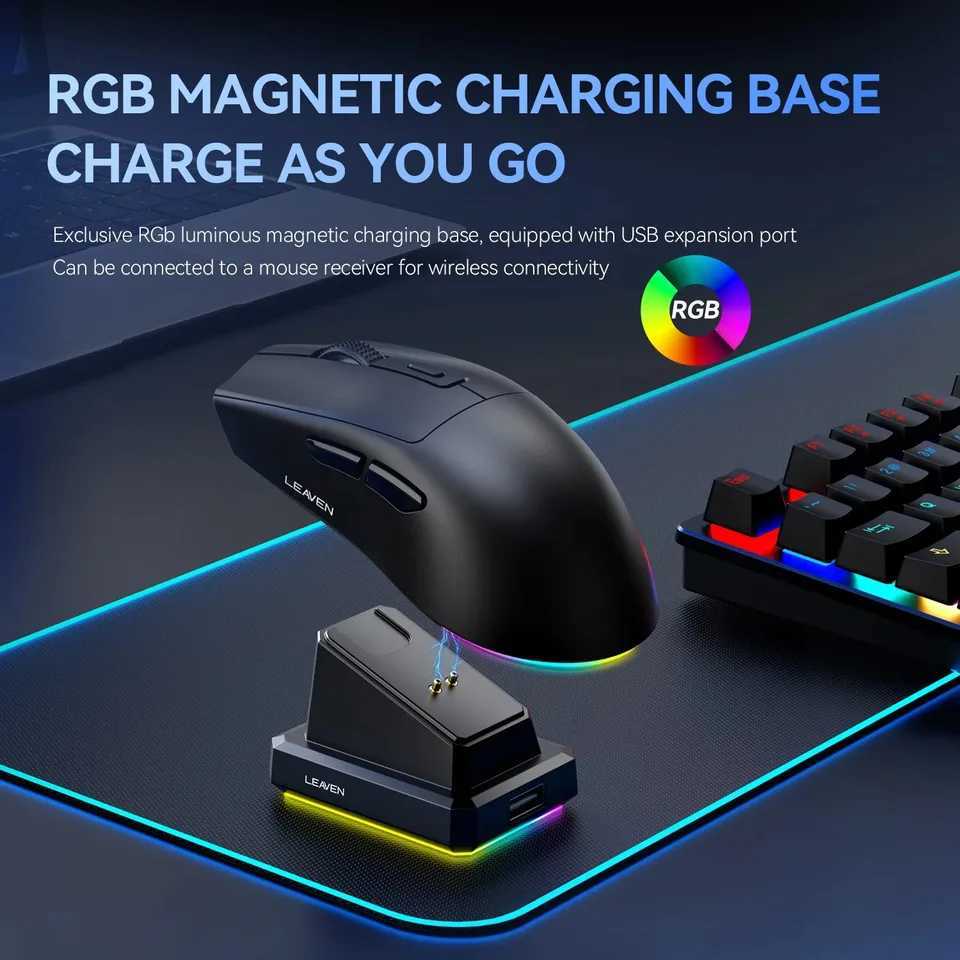 KEBIDUMEI X3 Dual-Mode 24G Wireless Mouse Dual Bluetooth Mouse RGB Gaming Mouse with Charging Dock Rechargeable Ergonomic Mouse D260327