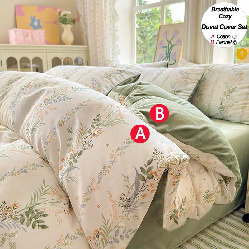 Bedding Set Duvet Cover Set 1 Duvet Cover Cotton A-Side Flannel B-Side 2 Pillowcases - Double Comfort for Daily Use H260327
