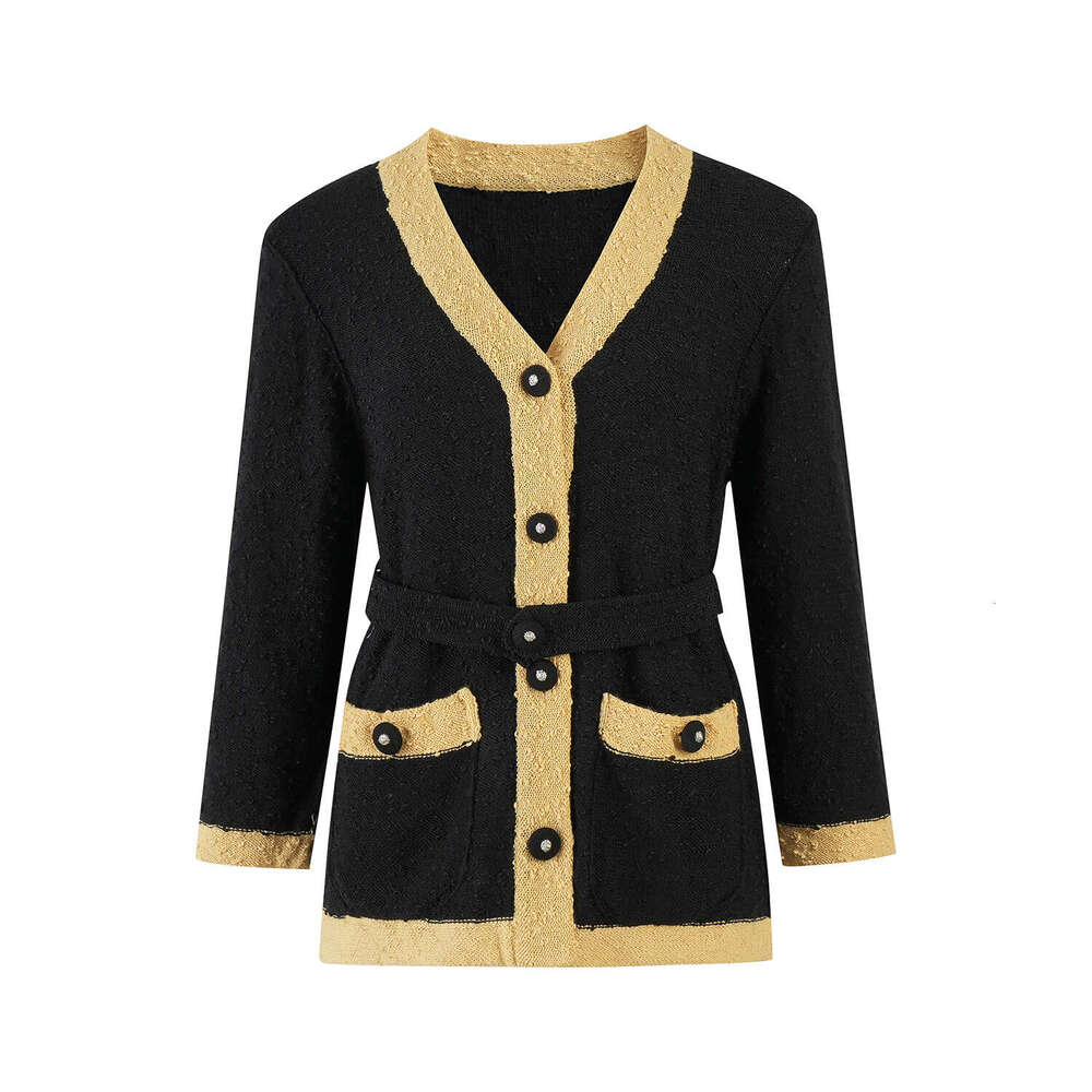 Korean CC style color blocked D19 border small fragrant V-neck knitted cardigan women's autumn new fashion chic lace up vest