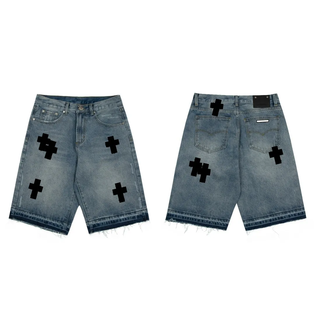 Chrome Jorts Y2k Mens Designer Tshirt Ch Ripped Distressed Sanskrit Short Cross Graphic Hip-Hop Summer Cotton Fashion Style Tshirt