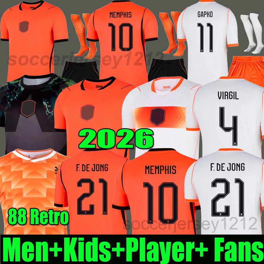 Netherlands Dutch jersey Holland 2026 Soccer Jersey Bergkamp ROBBEN vintage National Team football tops Shirt Kids Kit MEMPHIS GAKPO 26 27 short kits 1988 Retro
