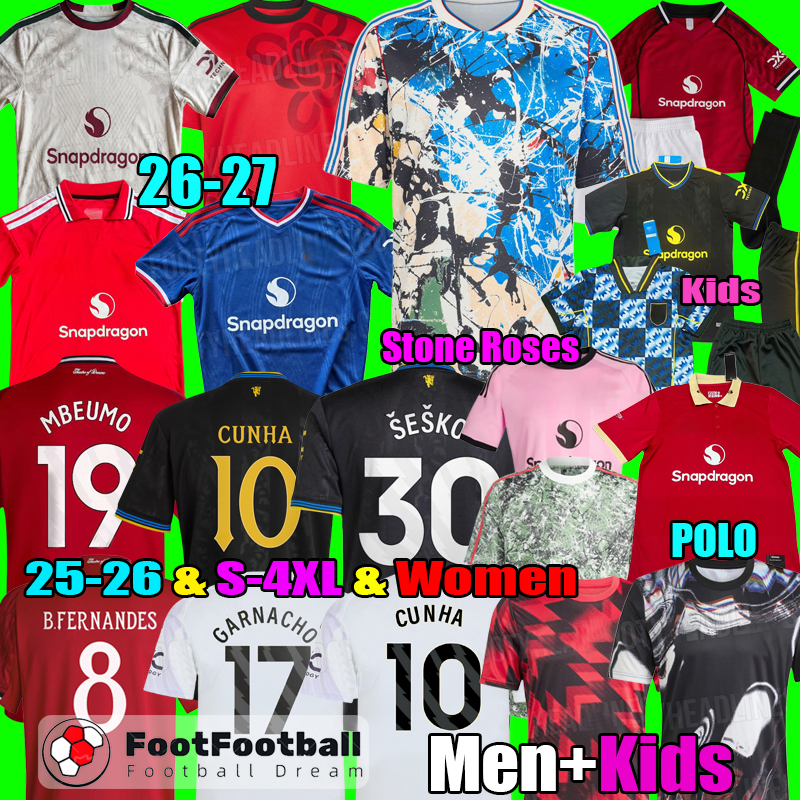 25 26 27 Manchester SESKO MBEUMO CUNHA Soccer Jerseys football shirts UNITED B. FERNANES men kids kits MAINOO Pre match goalkeeper unitedjersey Stone Roses 2026 2027