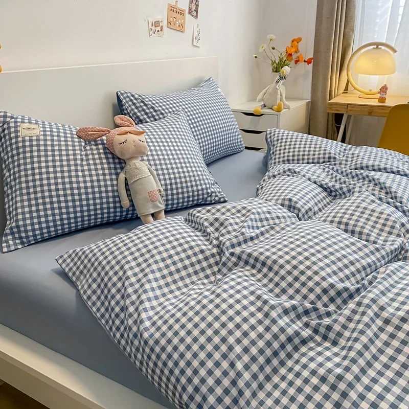 Black White Small Checks Printed Bed Set Floral Duvet Cover Pillowcase Bedding Set Bed Sheet Quilt Cover Single Queen King Size H260327