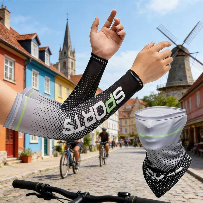UV Resistant Ice Silk Cooling Set - 1 Pair Arm Sleeves 1 Face Mask Scarf Sun Protection For Running Cycling Outdoor Sports D260326