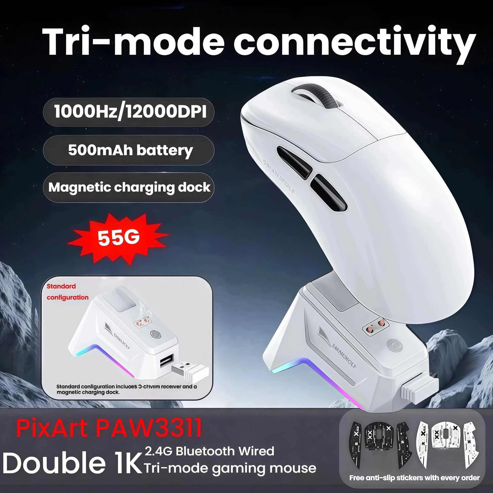 SMAILWOLF M5 Bluetooth Wireless Mouse Gaming Laptop Desktop E-Sports Lightweight PAW3311 Wired Magnetic Charging D260327