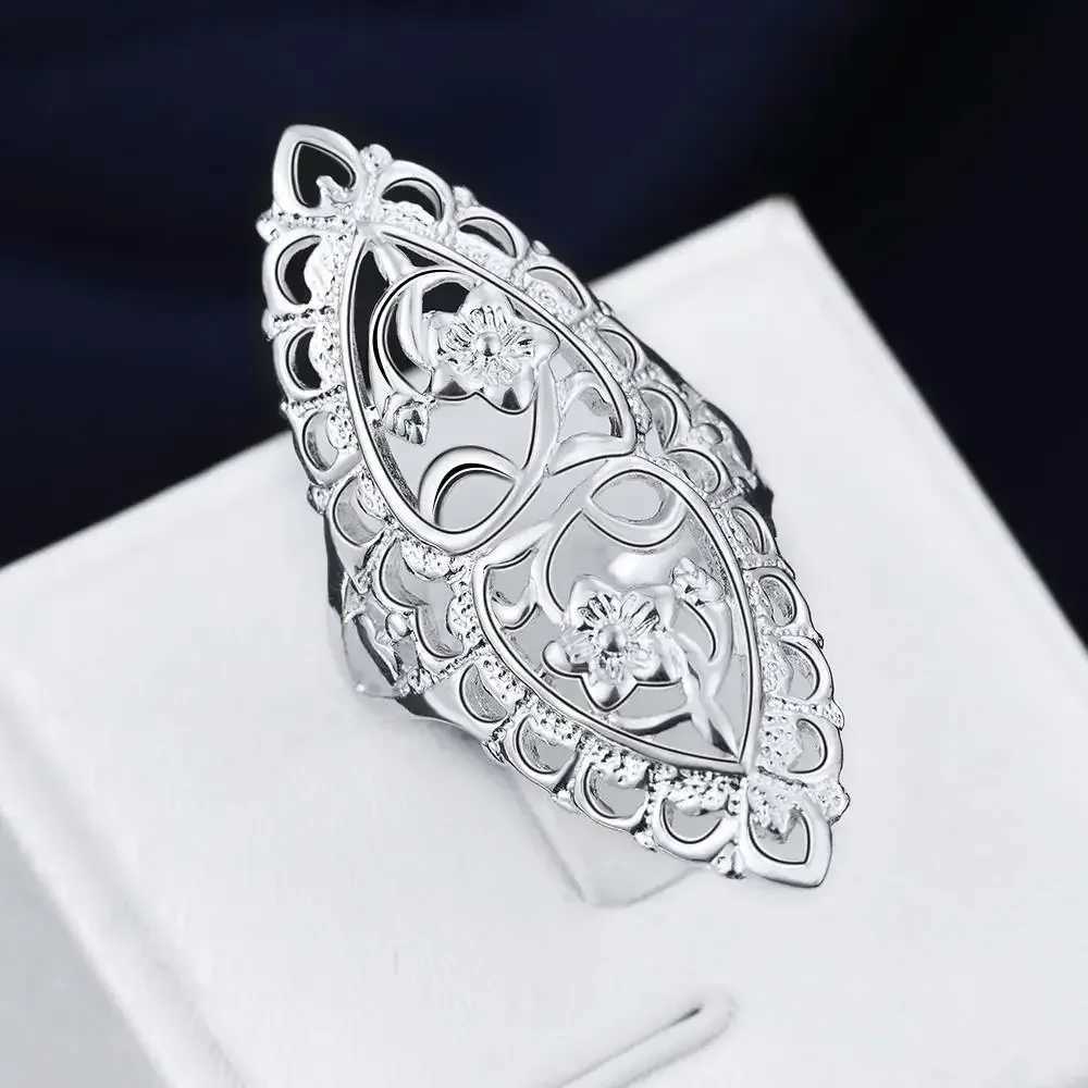 Cute nice 925 Sterling Silver fine Retro Hollow wide flower Rings For Women Fashion Party Charm wedding Jewelry Gifts H260327