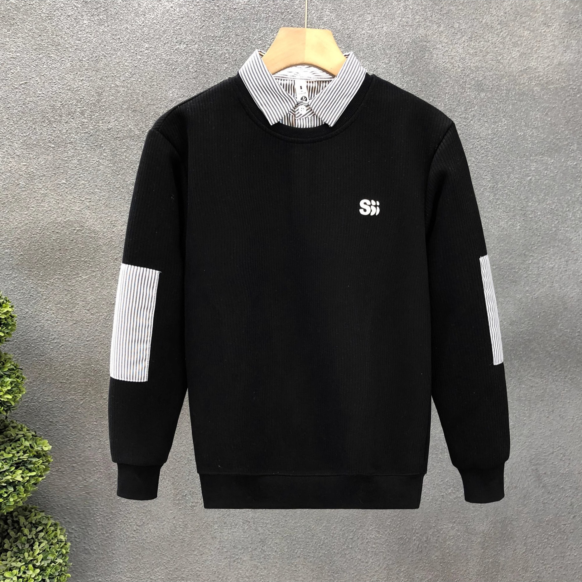 Luxury Brand Designer High-end faux two-piece sweatshirt for men trendy brand autumn top 2026 spring new men versatile shirt with a collar base shirt