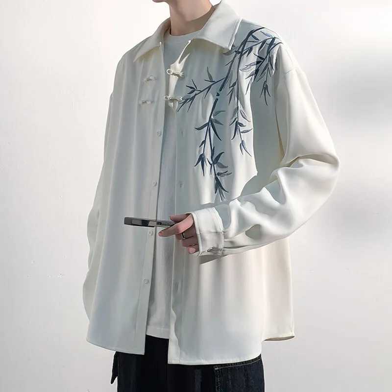 Men Loose Fit Embroidered Floral Casual Shirt Streetwear Oversized Comfortable Spring Summer Fashion Trendy Stylish Top Apparel C260326