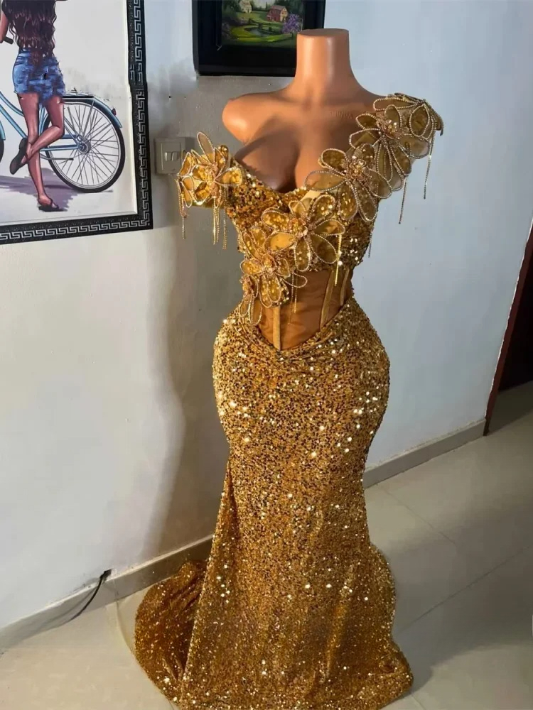 Red Aso Ebi Dresses 2026 Black Girls Off Shoulder Crystals Appliques Sequins Formal Prom Party Gowns Customized M27 ZD10