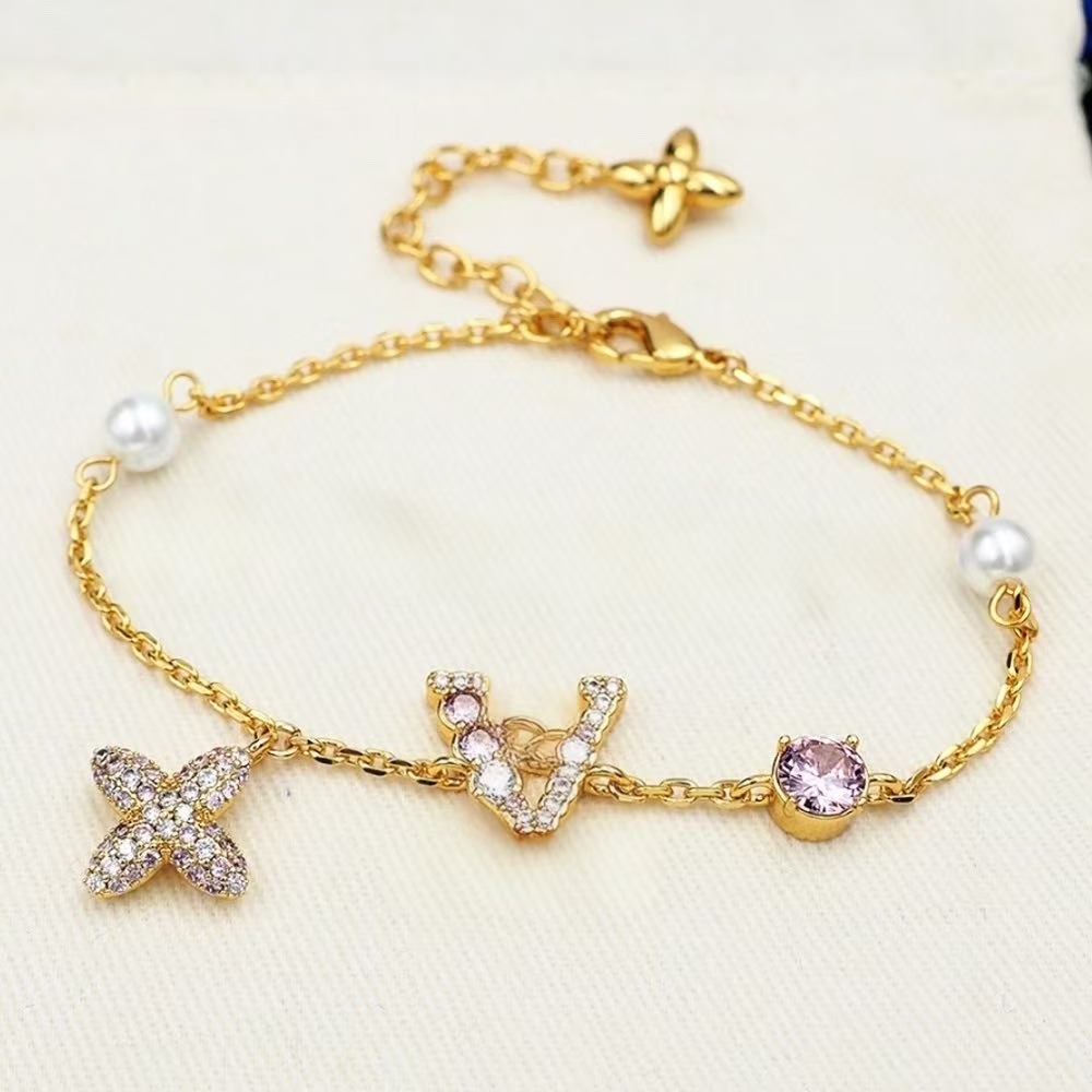 Bracelet Designer Gold Crystal Flower Pearl Dainty Chain Bracelet for Women