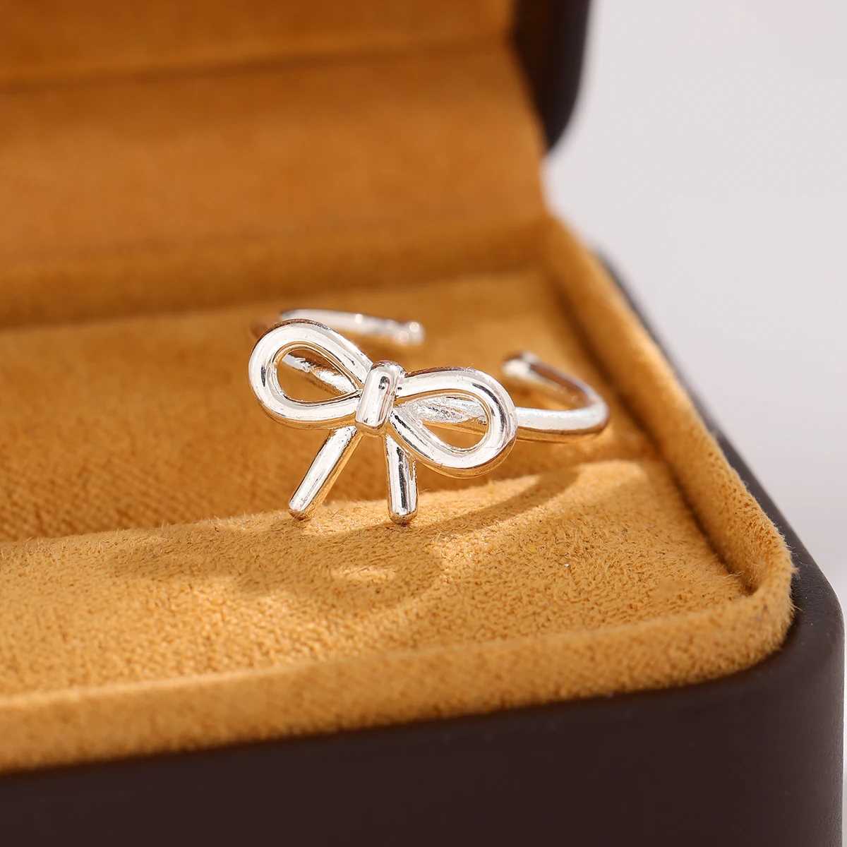 New Simple Element 925 Sterling Silver Jewelry Bow Female Wholesale Hot Popular Beautiful Opening Rings R205 H260327
