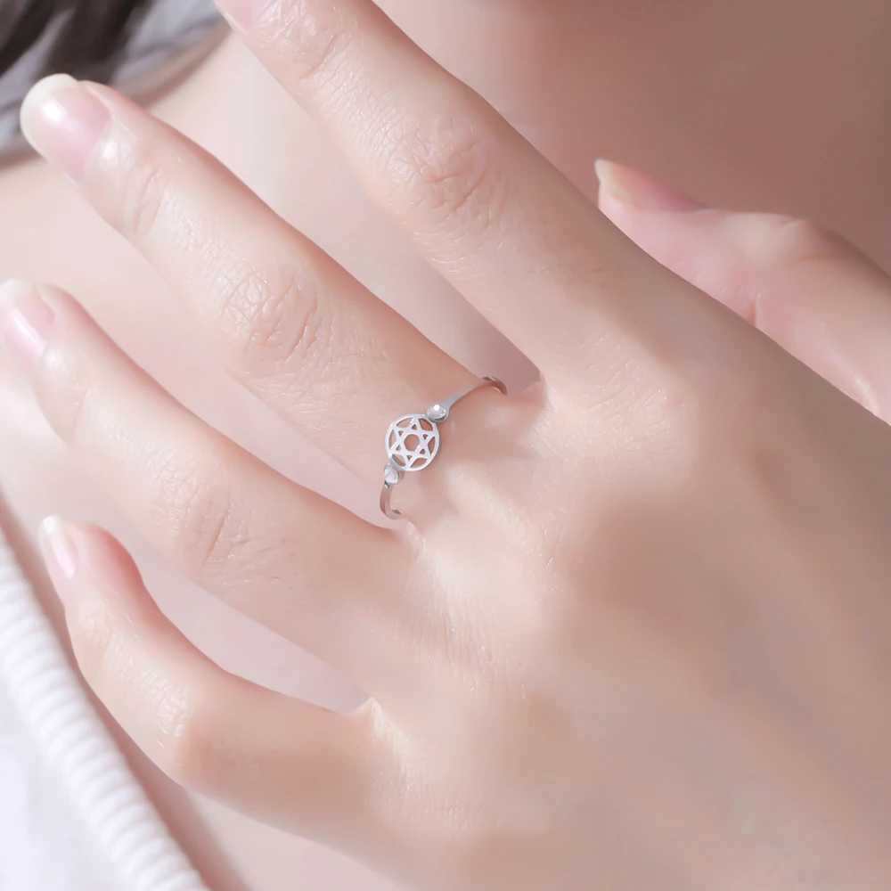 Cazador Stainless Steel Clear Zircon Star of David Rings for Women Adjustable Hexagram Rings Je Judaism Amulet Jewelry Gift H260327