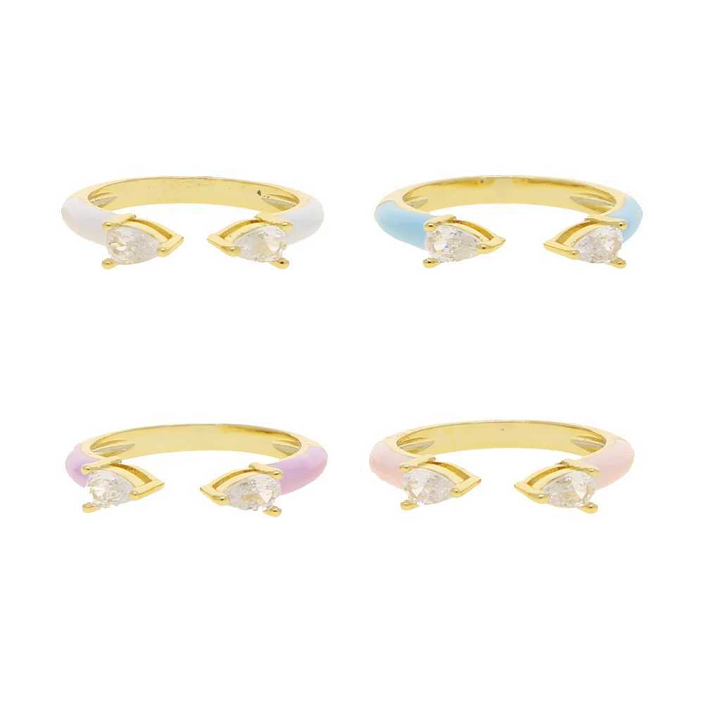 Water Drop CZ Pastel Enamel Open Rings Adjustable Paved Cubic Zirconia Gold Plated Color for Women Fashion Jewelry Anillos Mujer H260327