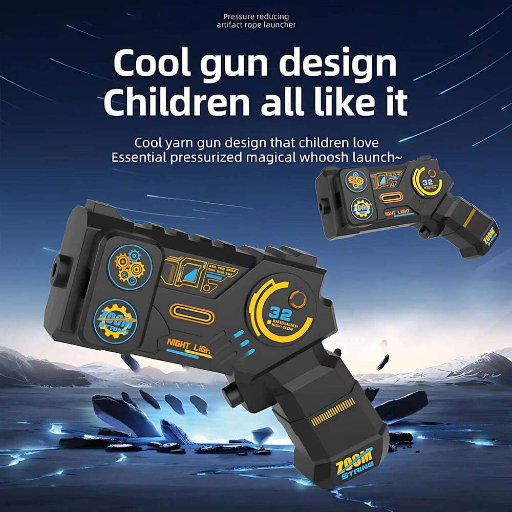 Glow in the Dark String Rope Launcher Toy, Handheld Luminous Fidget Stress Relief Gun for Kids Adults Party Play One-Click Gift