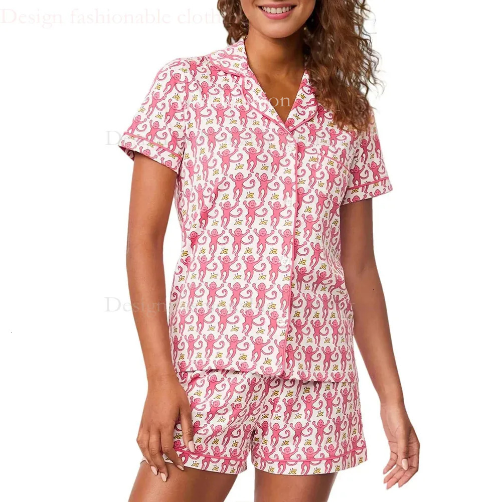 Rollers Rabbits Pjs Set Women 2Pcs Monkey Y2k Loungewear Pjs Short Sleeve Shirt And Shorts Sleepwear Pj Lounge Set For Christmas Thanksgiving Gift a63