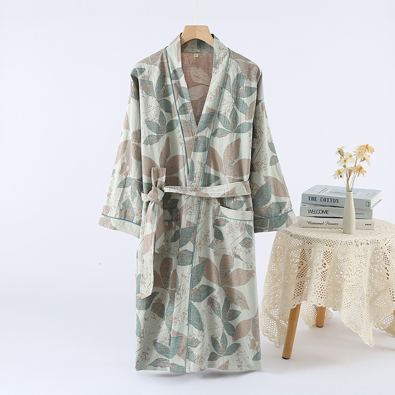 Bathrobe Women Designer Camellia Print Double Layer Cotton Jacquard Japanese Kimono Tie Waist Plus Size Sleepwear Loungewear
