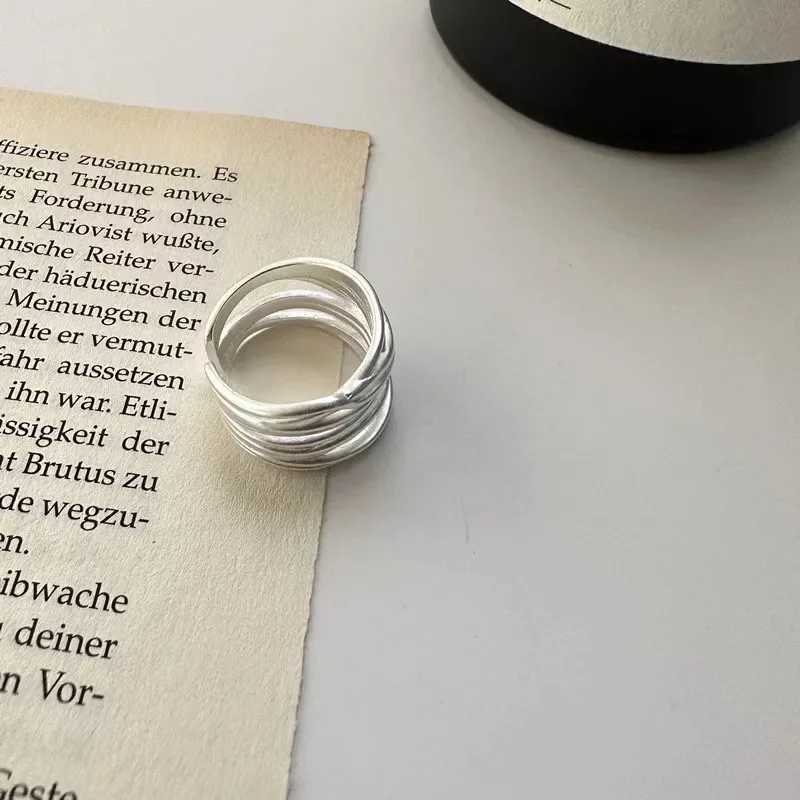 925 Sterling Silver Open Rings For Women Handmade Geometric Irregular Cross Lines Wide Ring Fashion Party Jewelry Holiday Gifts H260327