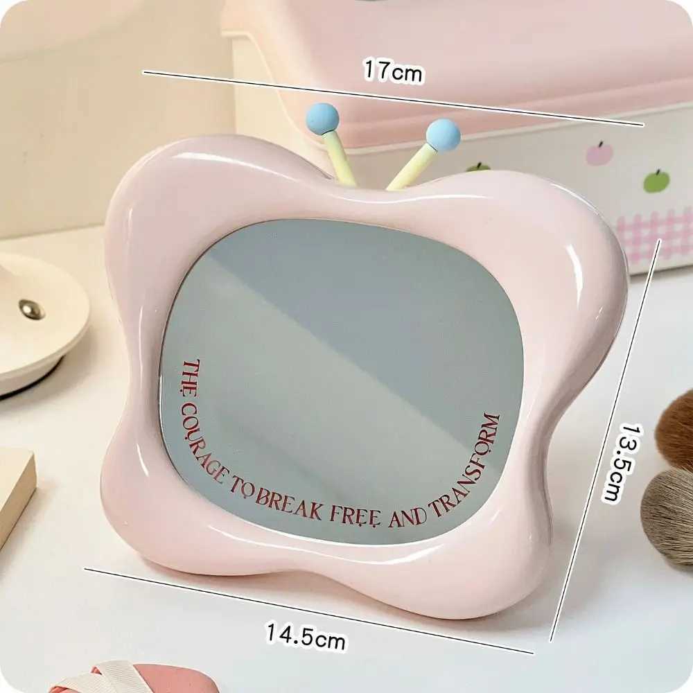 Cute Butterfly House Shape Makeup Mirror Wall-mounted Tabletop Dressing Mirror with Stand Portable Beauty Mirror H260327