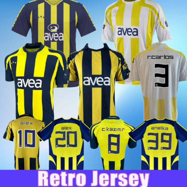 2007 2008 2009 Fenerbahce Retro Football Jersey 2005 2006 Season Home Kit with Names of Roberto Carlos, Kezman Alex Kazim Anelka