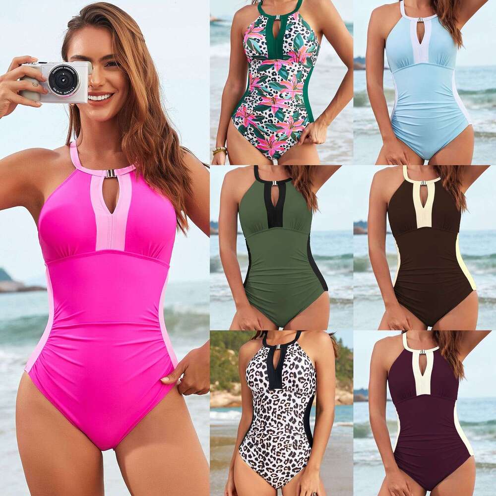 2026 New European American One-Piece Swimsuit, Multi-Color Patchwork Swimsuit With Slimming Effect And Ruching, Directly Supplied By Cross-Border Manufacturer c66d