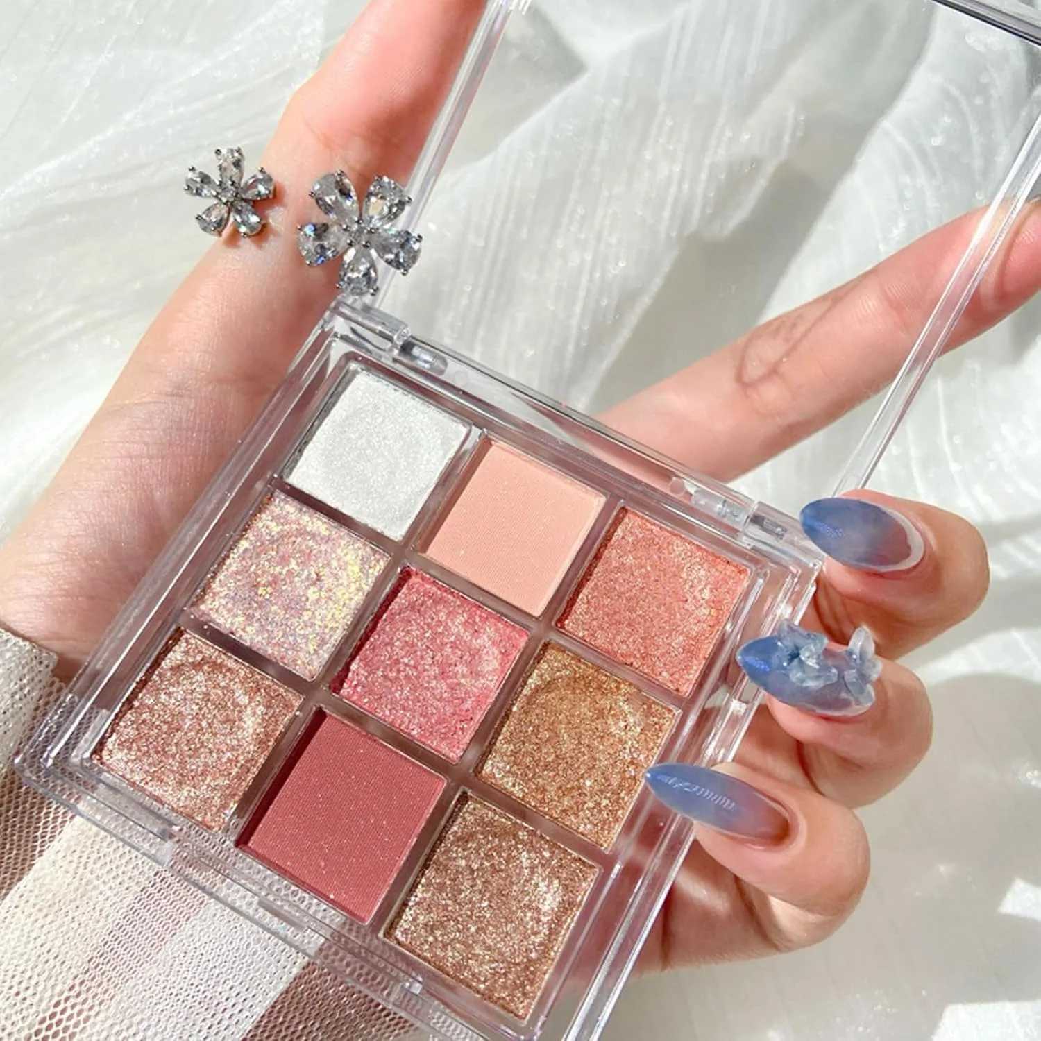 9 color Eyeshadow Palette Glitter Eye Shadow Pallets Snow Shimmer Eyeshadow Make-Up Palettes Matte Pink Shine Golden White H260327