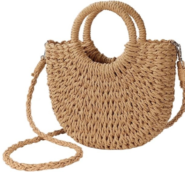 Womens Designer Straw Summber Beach Bags Woven Crossbody Shoulder Bags Half-Circle Top Handle Totes Satchel Handbag Bohemia Purse for Summer Vacation