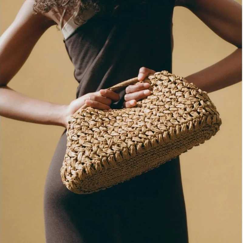 Natural Fiber Clutch Bag brown Raffia handmade Knitted summer beach handbag 2025 new for women C260327