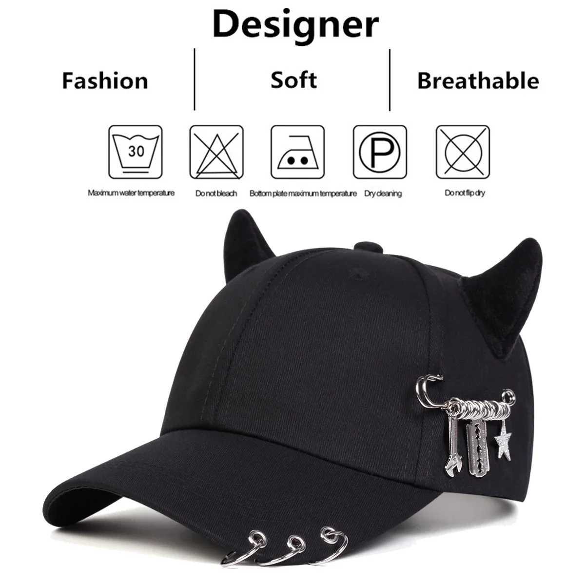 Unisex Lron Ring Cow Horn Personality Baseball Caps Spring Autumn Outdoor Adjustable Casual Hats Sunscreen Hat M260327